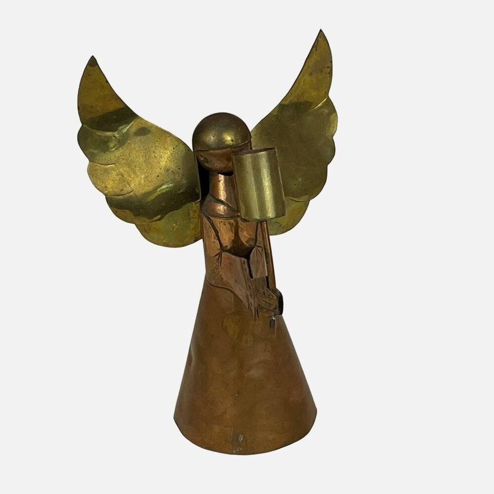 Vintage Copper & Brass Angel Candle Holder Hand-Made Metal Work Christmas